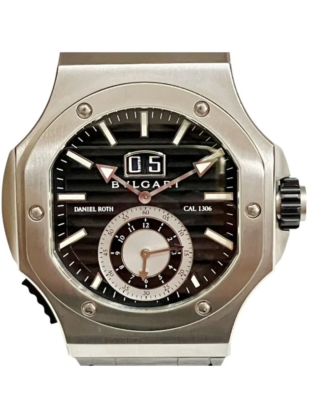Bvlgari Daniel Roth Chrono Sprint Watch SS Leather Quartz Black Dial